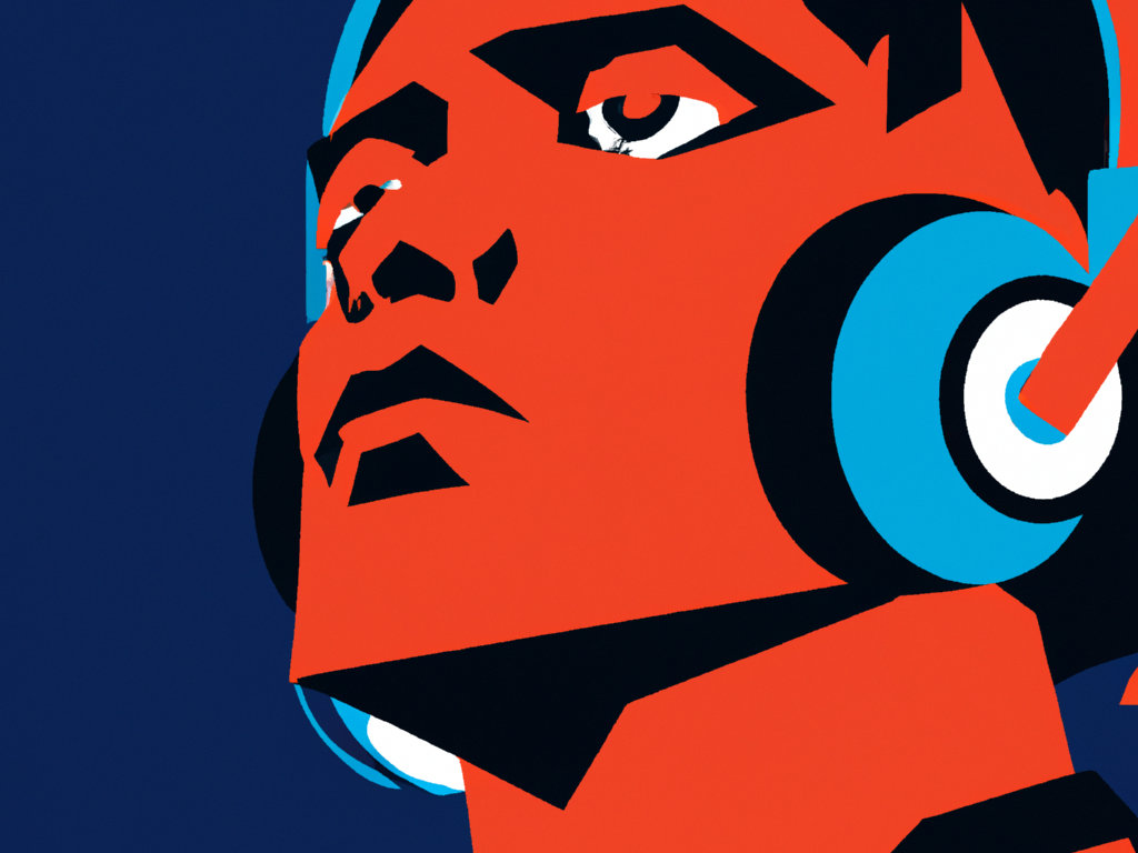 a man wearing large headphones, Bauhaus Poster Style, digital art