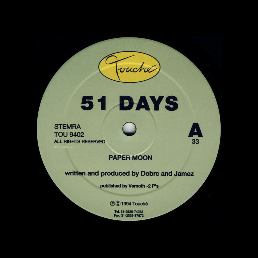 Vinyl Label: Touché (Logo), 51 Days, TOU 9402, Paper Moon
